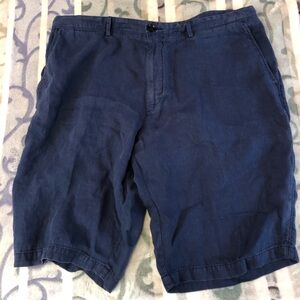 HUGO BOSS Men's  RIGAN-SHORT Dark Blue 100% Linen Flat Front Shorts US 40R IT 56
